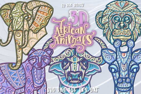 3D African Animals SVG: Graphics for Crafts
