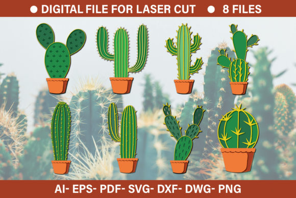 3D Cactus SVG Bundle for Graphics & Crafts
