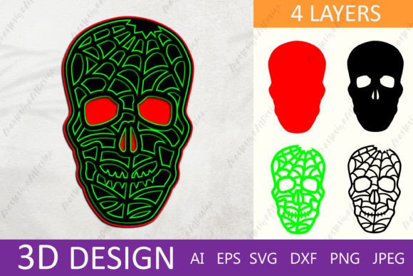 3D Halloween Papercut Skull Graphics & Crafts