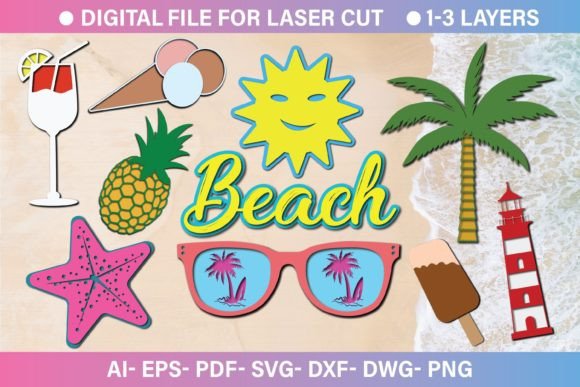 3D Summer Paper Cut SVG Bundle: Graphics for Crafts