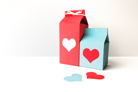 Milk Carton Boxes with Heart Cutout SVG: 3D Shapes