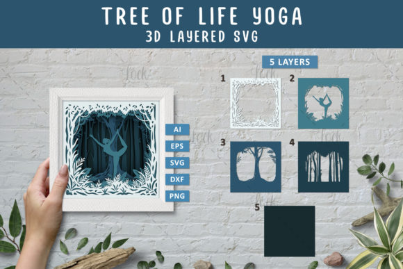 Tree of Life Yoga 3d Layered SVG for Crafts and Graphics